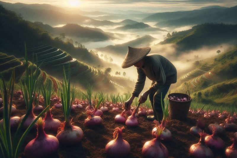 Ilustrasi petani bawang merah (Dall-E Jatiminside.com)